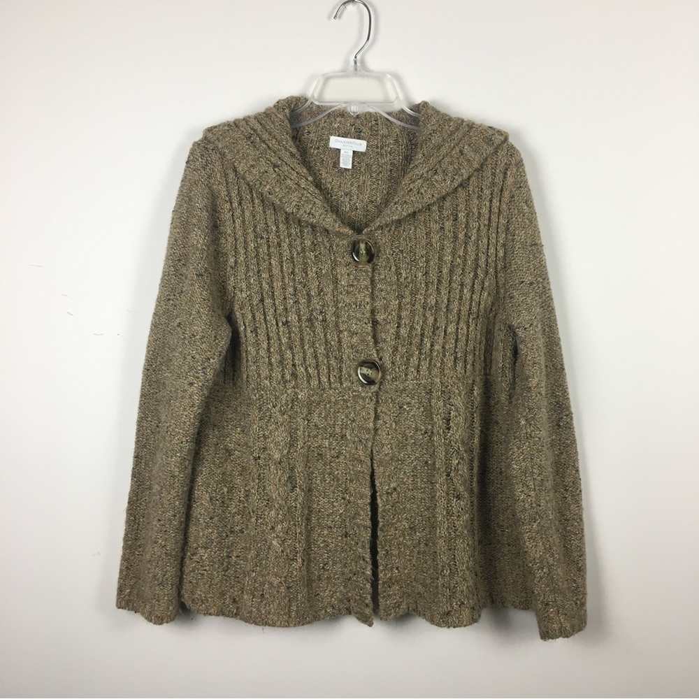 Charter Club Petite Shawl Neck Cardigan Sz LP Tan Marled Tweed Yarn Goblincore